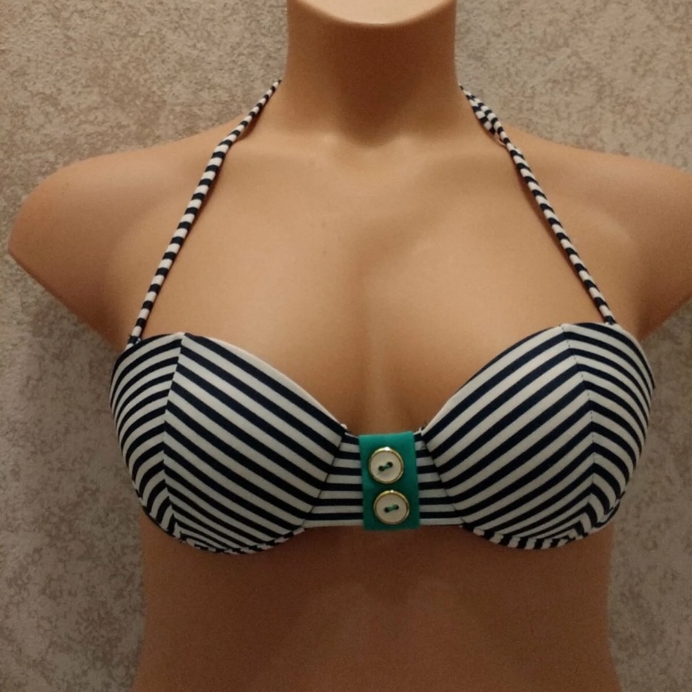 Xhilaration Navy and White Chevron Striped Bikini Top